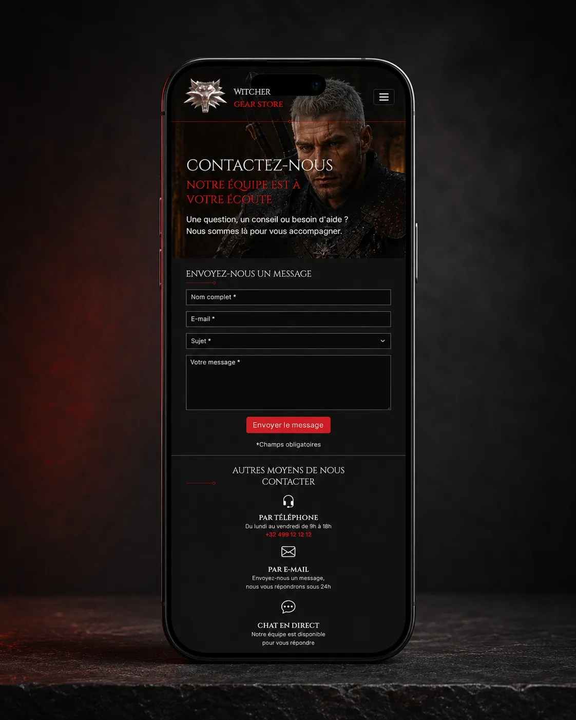 Version mobile du projet The Witcher Gear Store