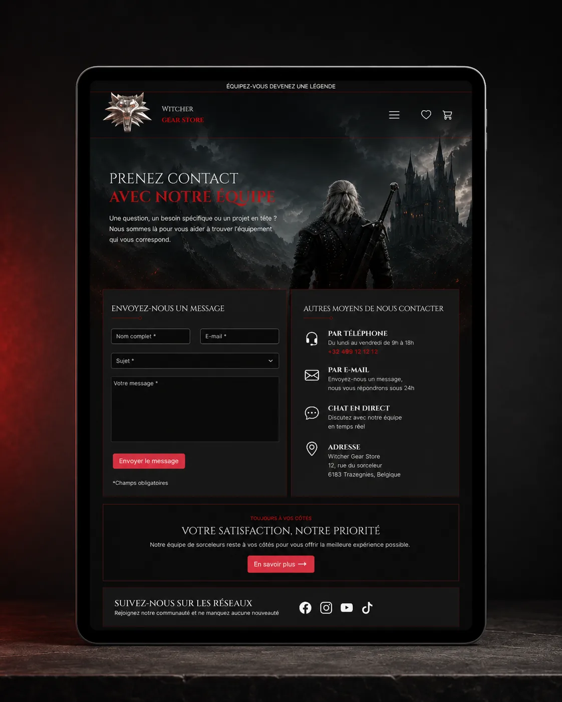 Version tablette du projet The Witcher Gear Store